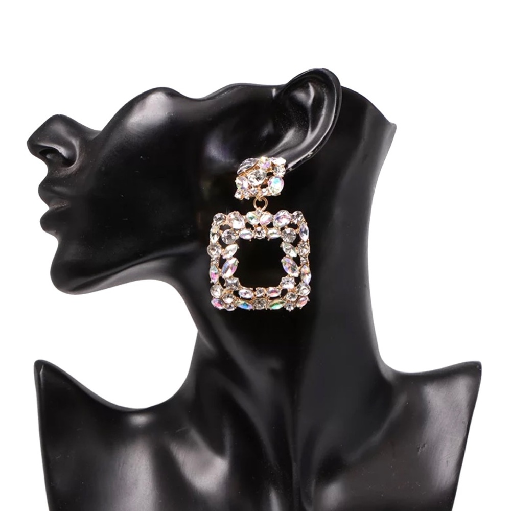 Rhinestone Square Earrings
